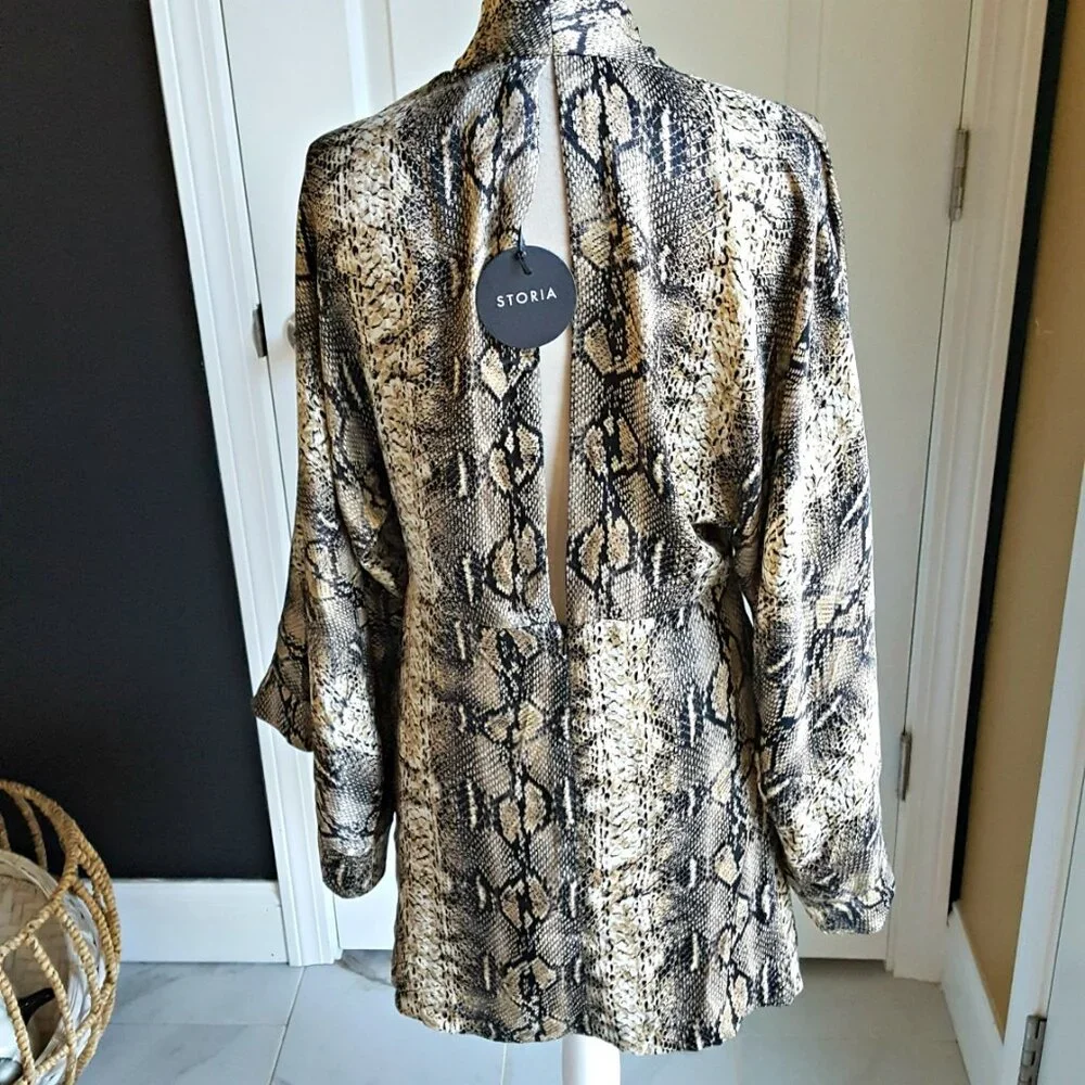 NEW! STORIA Satin KIMONO Snake PRINT DRESS SZ M